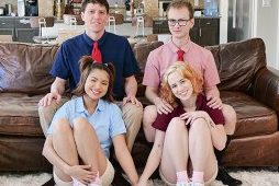 The College Nerd And His Bully Classmate Make A Deal To Trade Their Step Sisters For A Hot Group Sex