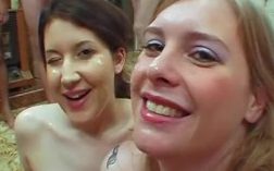 Two girls filmed at amateur lunchtime bukkake event